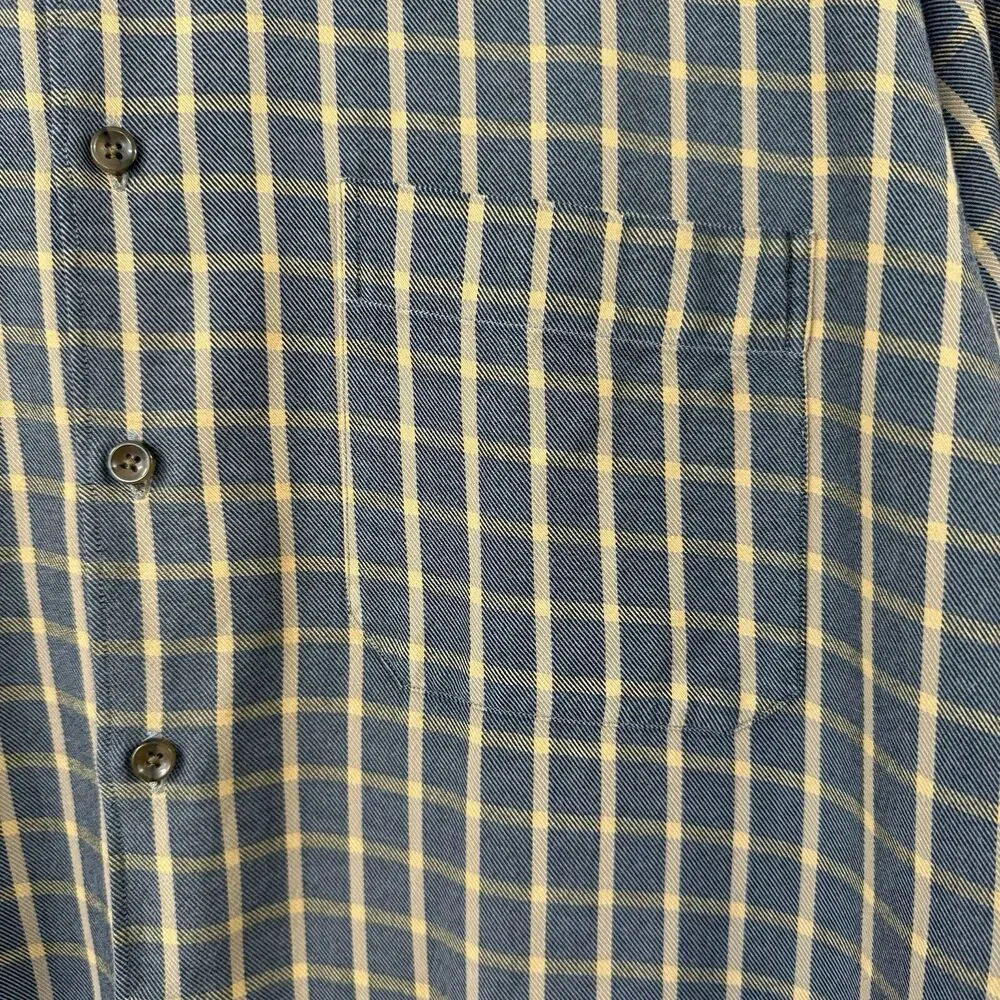 SCOTT BARBER Men's Button Down Shirt Gray Brushed Plaid Long Sleeve Pocket L